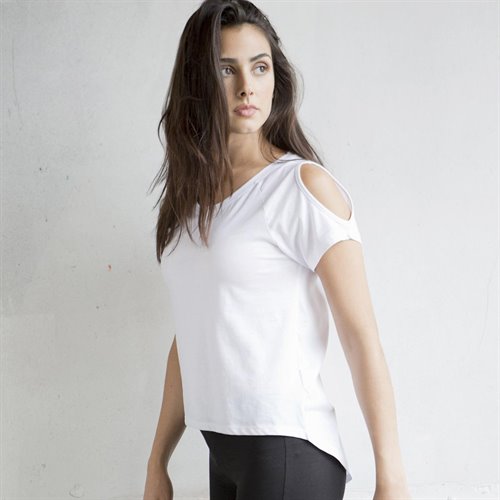 T-shirt con foro sulla spalla